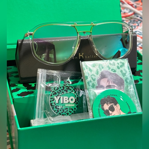 Helen Keller Full Rim Black Pilot Shaped Sunglasses for Men Clear/Green New - Picture 1 of 15